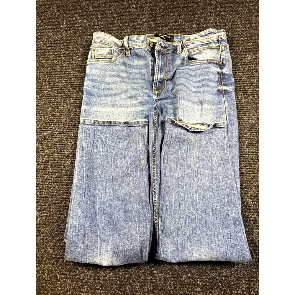 Kenneth Cole New York Mens Straight Fit Light Wash Blue Denim Jeans Stretch
